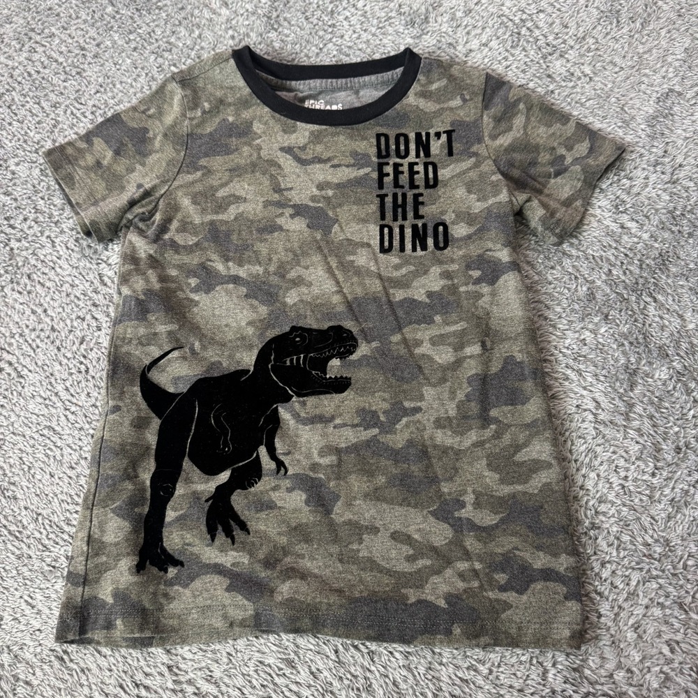 Epic Threads Boys Don't Feed The Dino T-Shirt Size 7 Green Camo Graphic Tee